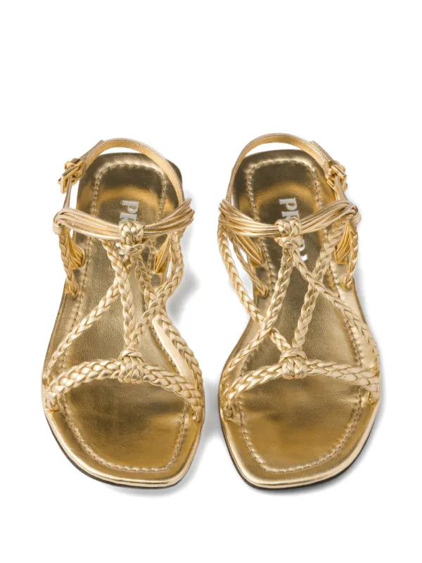 Prada Flat Mordoré Nappa Leather Sandals | Gold | FARFETCH