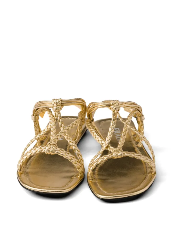 Prada Flat Mordoré Nappa Leather Sandals | Gold | FARFETCH