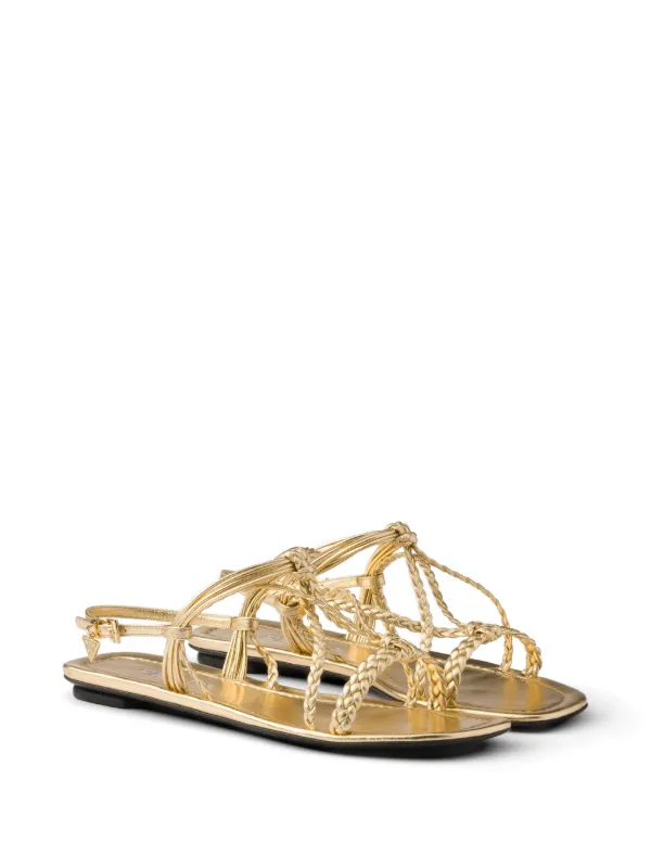 Prada Flat Mordoré Nappa Leather Sandals | Gold | FARFETCH