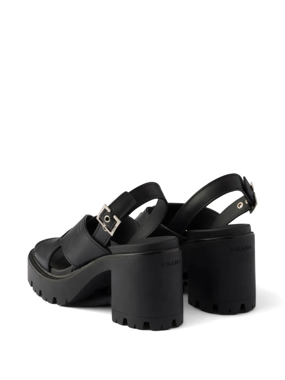 Prada crisscross leather platform sandals Zwart