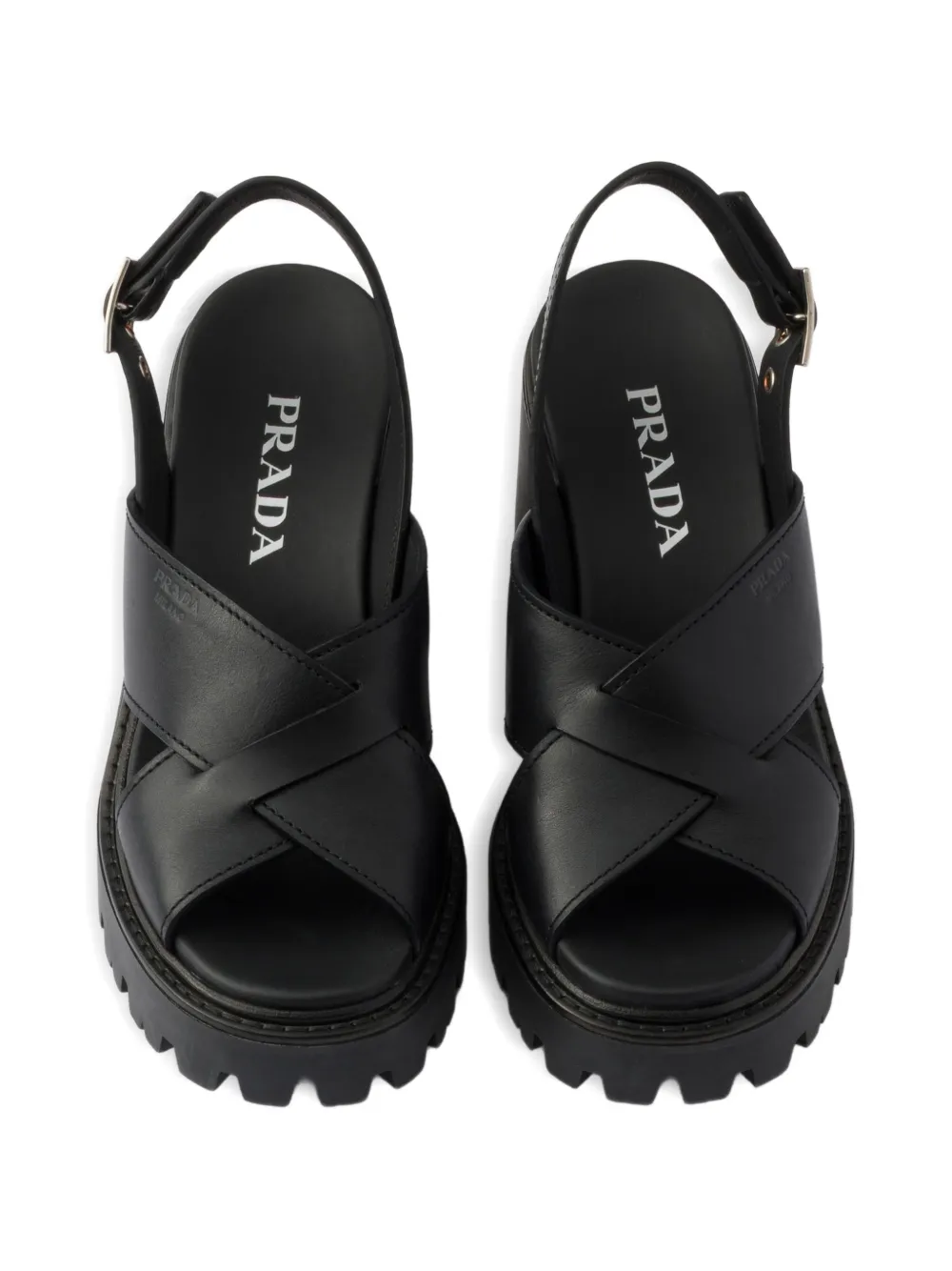Prada crisscross leather platform sandals Zwart