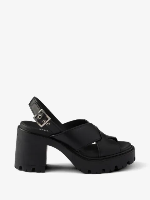 Prada 크리스크로스 레더 플랫폼 샌들