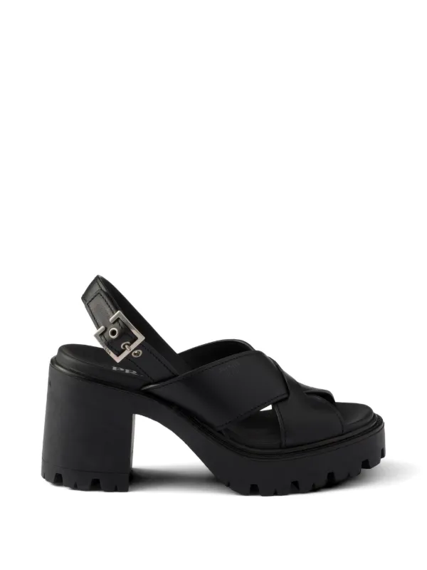 Prada クロスクロスレザー プラットフォームサンダル | ブラック