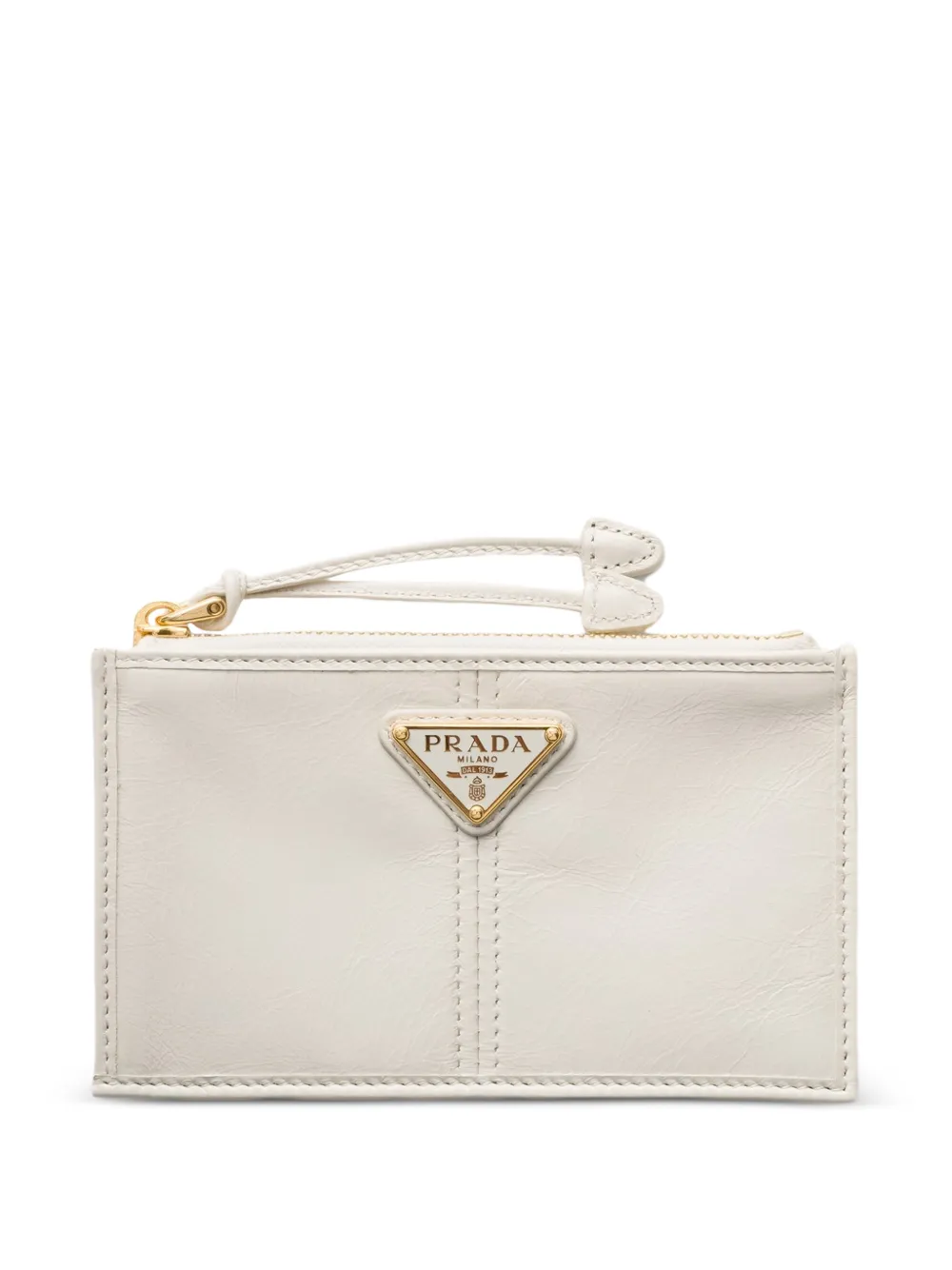 Prada leather card holder with zipper - Bianco