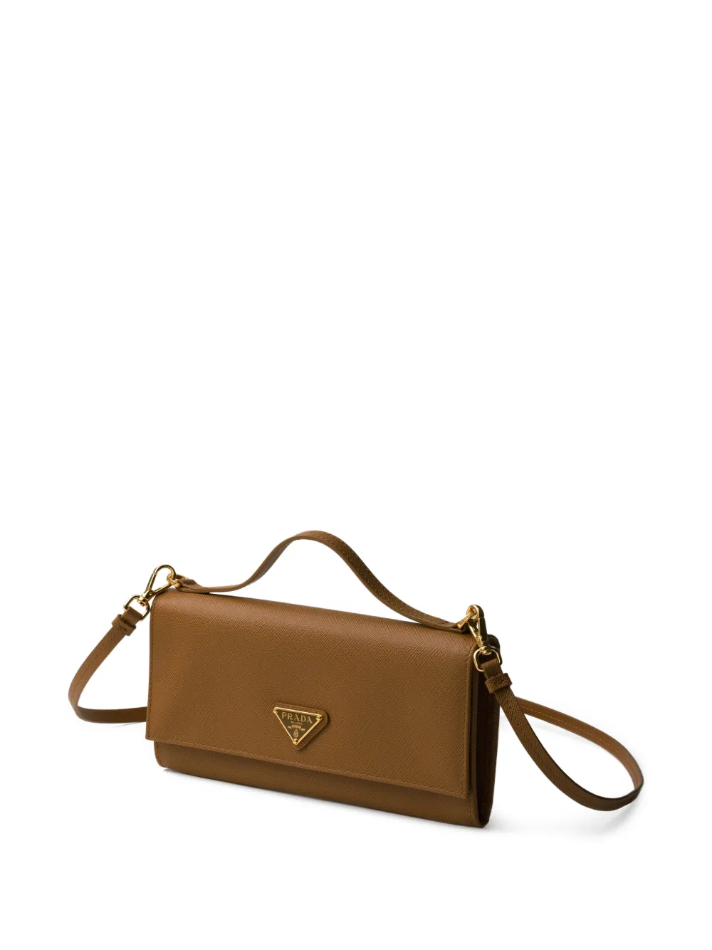 Prada Saffiano leren portemonnee met schouderband Beige