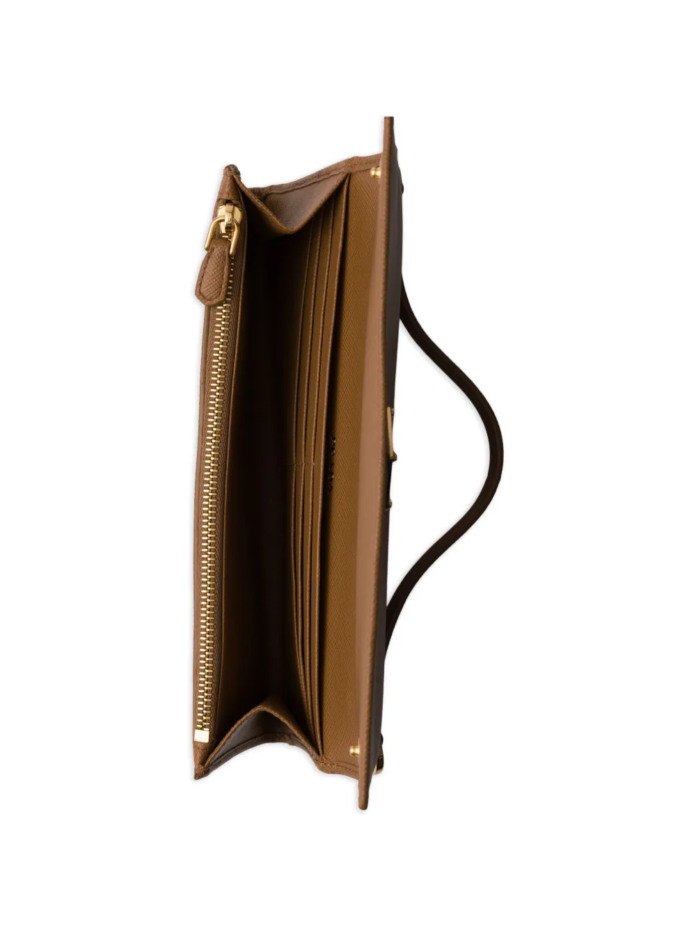 Prada Saffiano leren portemonnee met schouderband Beige