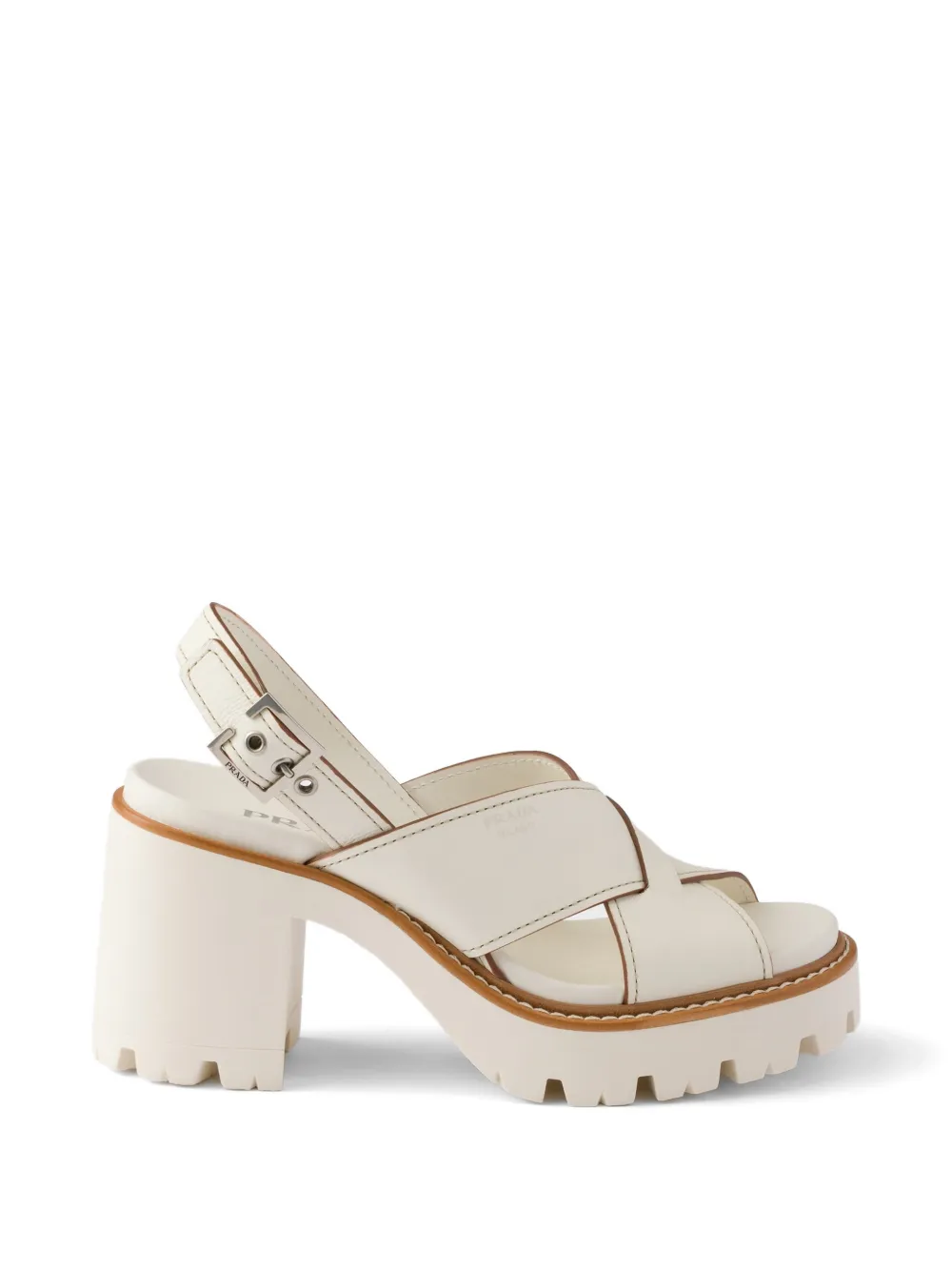 Prada 크리스크로스 레더 플랫폼 샌들 | 뉴트럴 | Image 1