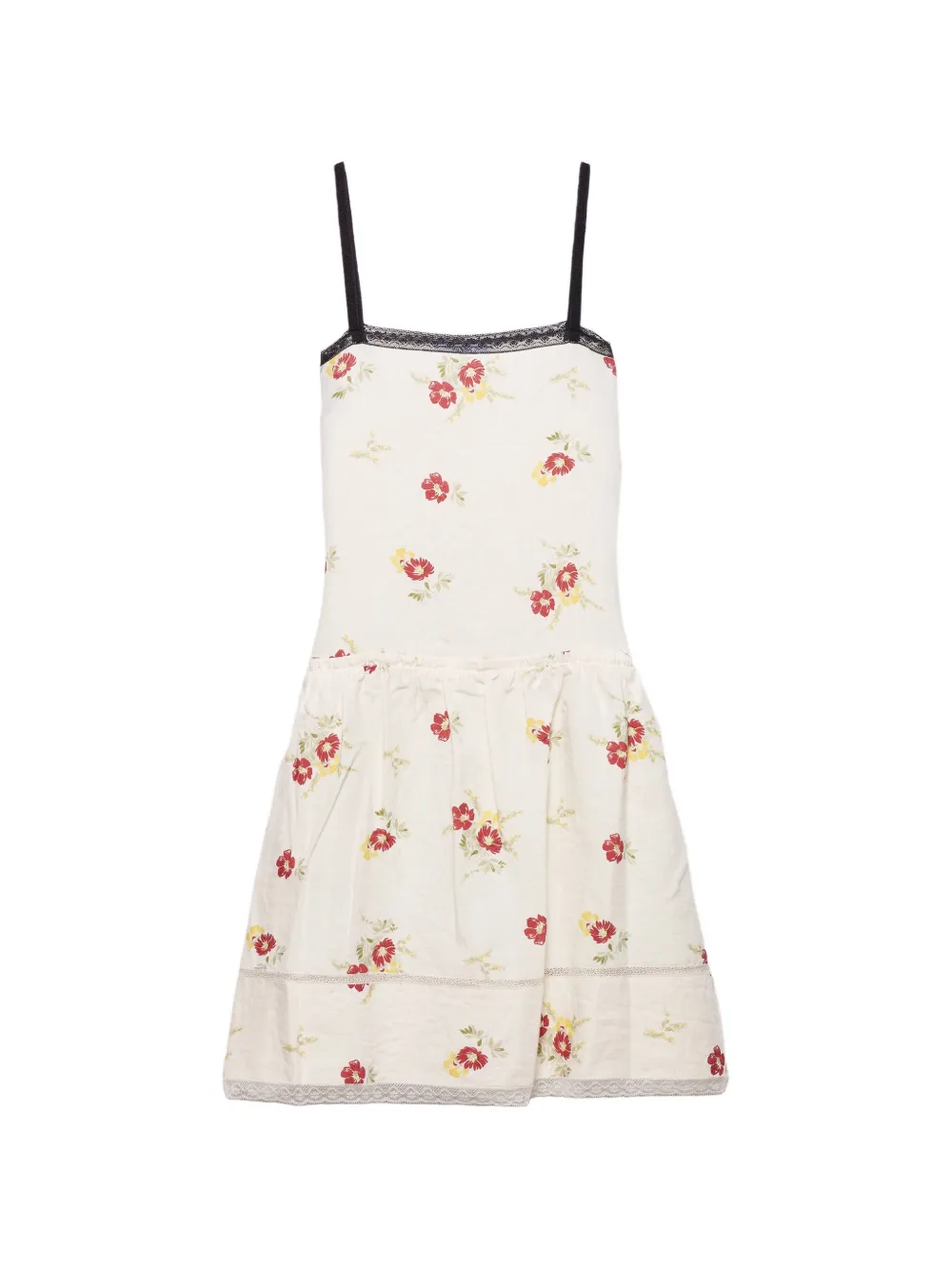 Prada embroidered linen mini-dress with floral motif - Neutrals