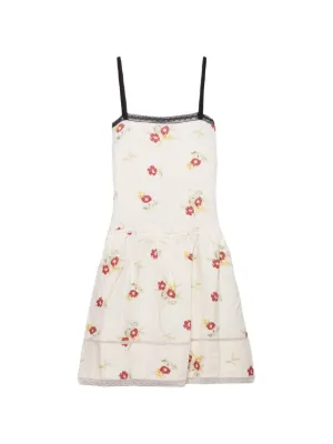 Prada Pleated Floral Print Linen Dress | Pink | FARFETCH