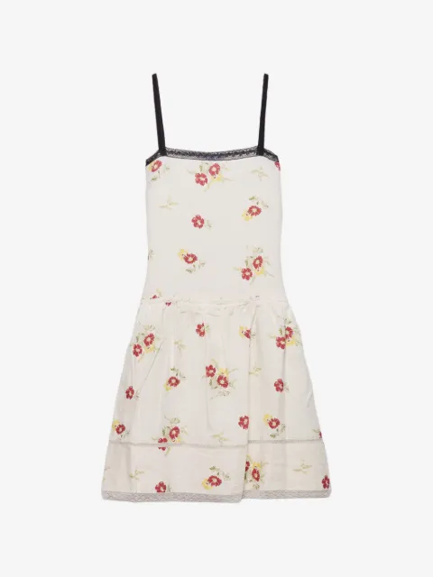 Prada embroidered linen mini-dress with floral motif