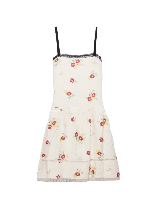 prada linen mini dress Cotton | Neutrals The dress includes lace Prada Embroidered Linen Mini Dress
