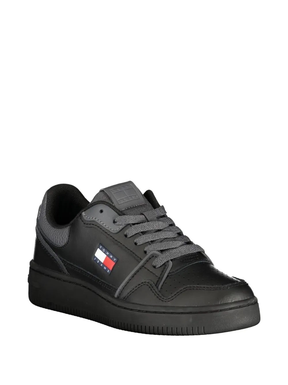 Tommy Jeans Heritage logo-badge leather sneakers Zwart