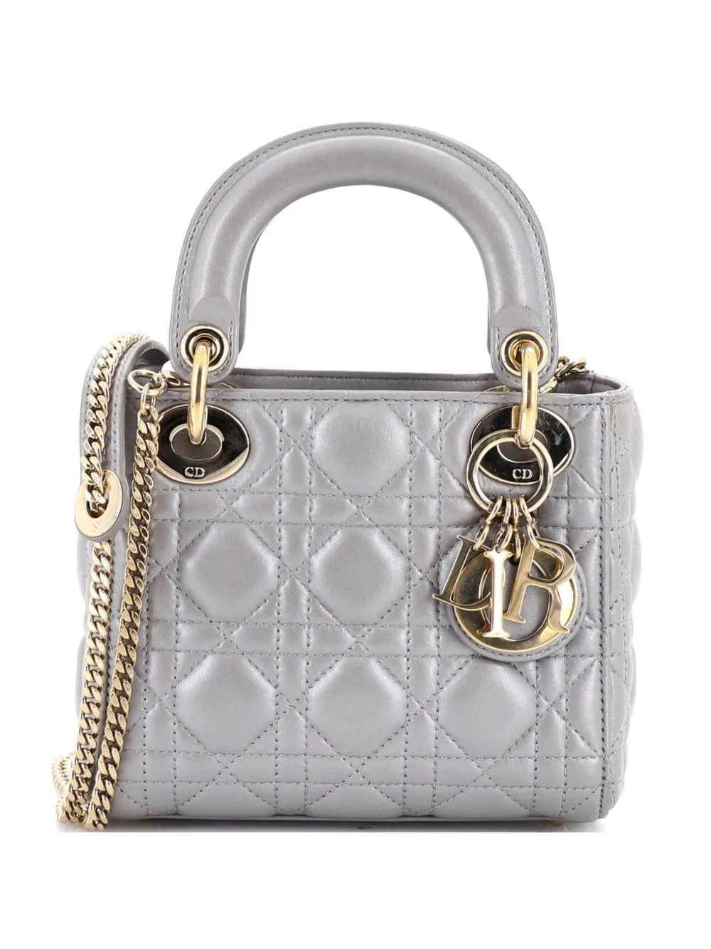 Christian Dior Pre-Owned Lady Dior Mini-Satchel-Tasche mit Cannage-Steppung - Grau