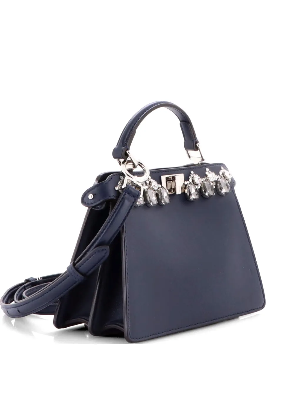Fendi Pre-Owned Peekaboo ISeeU Bag Crystal Embellished Leather Petite satchel - Blu