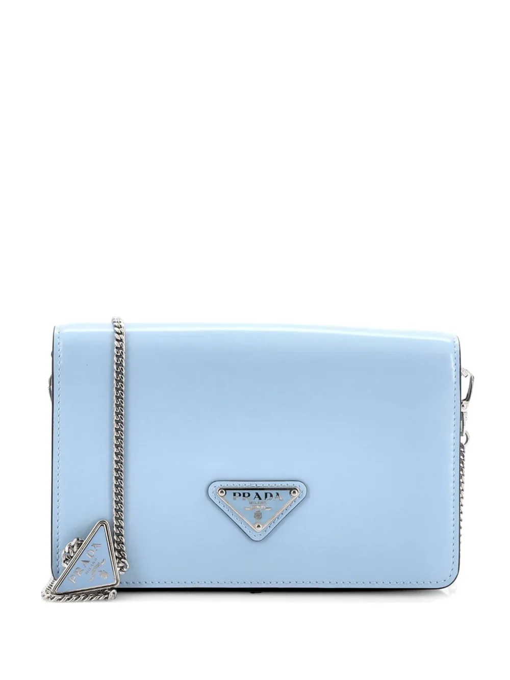 Prada Pre-Owned Triangle Logo Chain Flap Bag Brushed Leather Small crossbody bag - Blu
