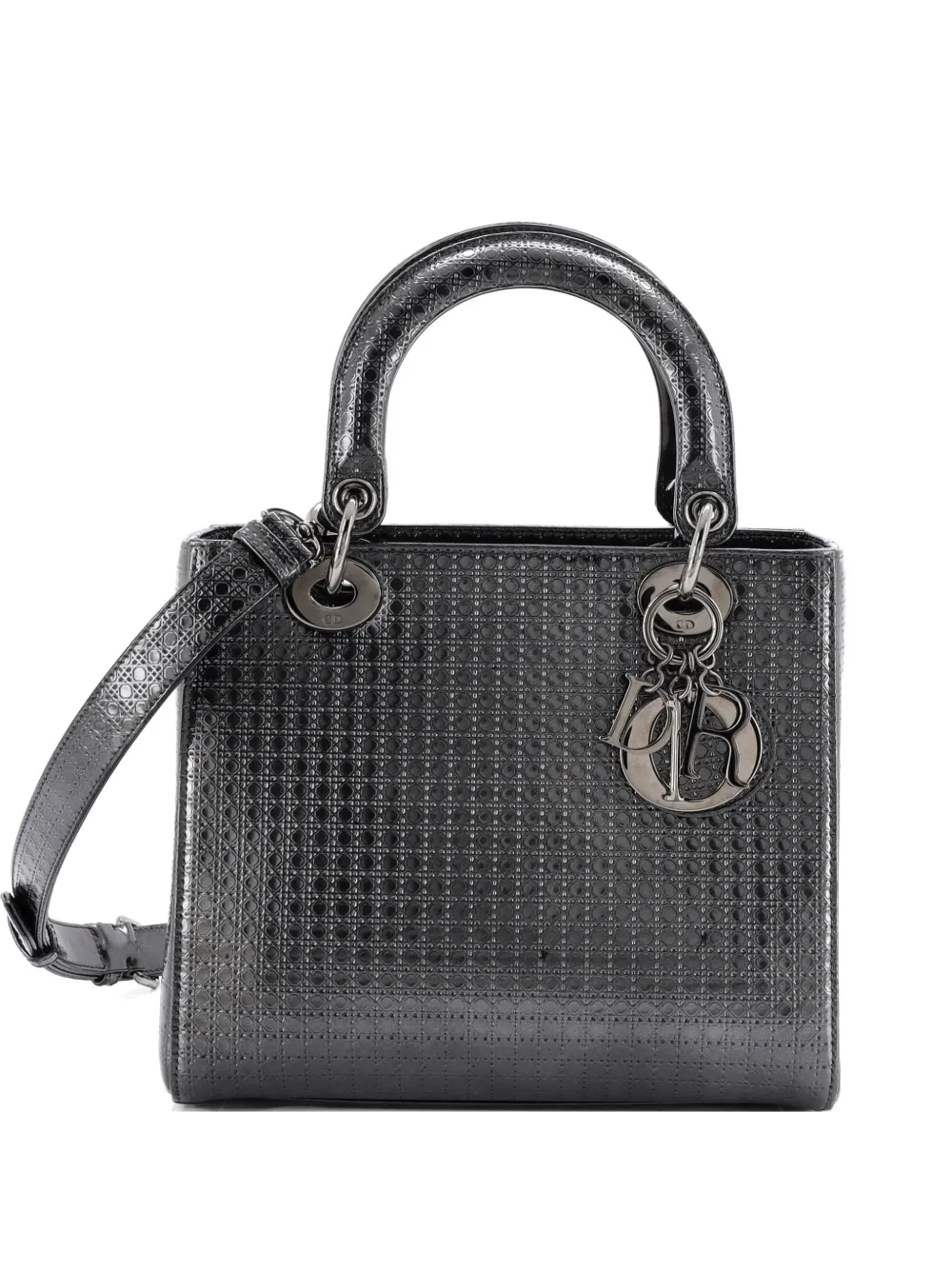 Christian Dior Pre-Owned Lady Dior Bag Micro Cannage Metallic Calfskin Medium satchel - Grigio