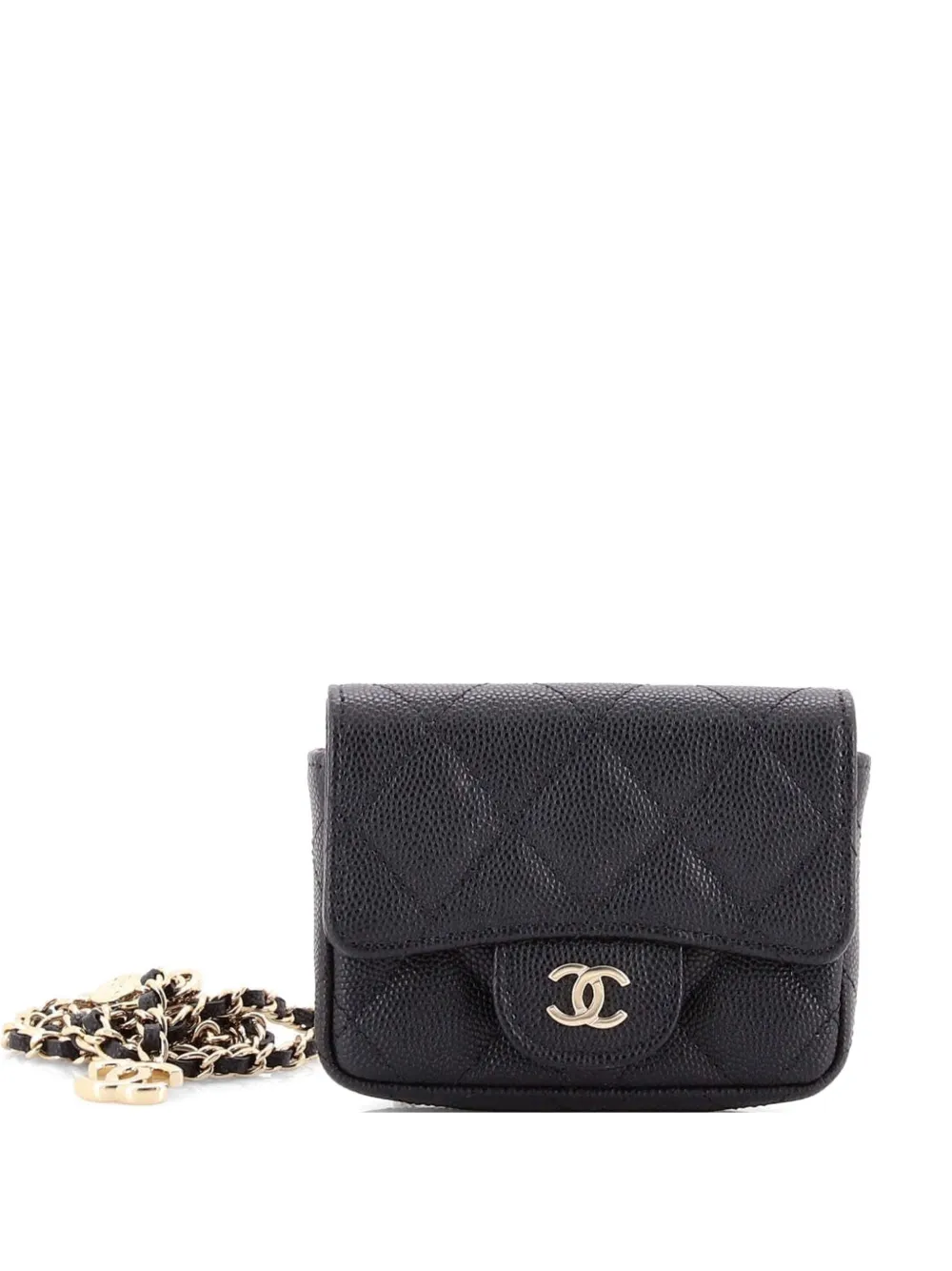 CHANEL Pre-Owned Marsupio mini in pelle Caviar trapuntata con catena - Nero