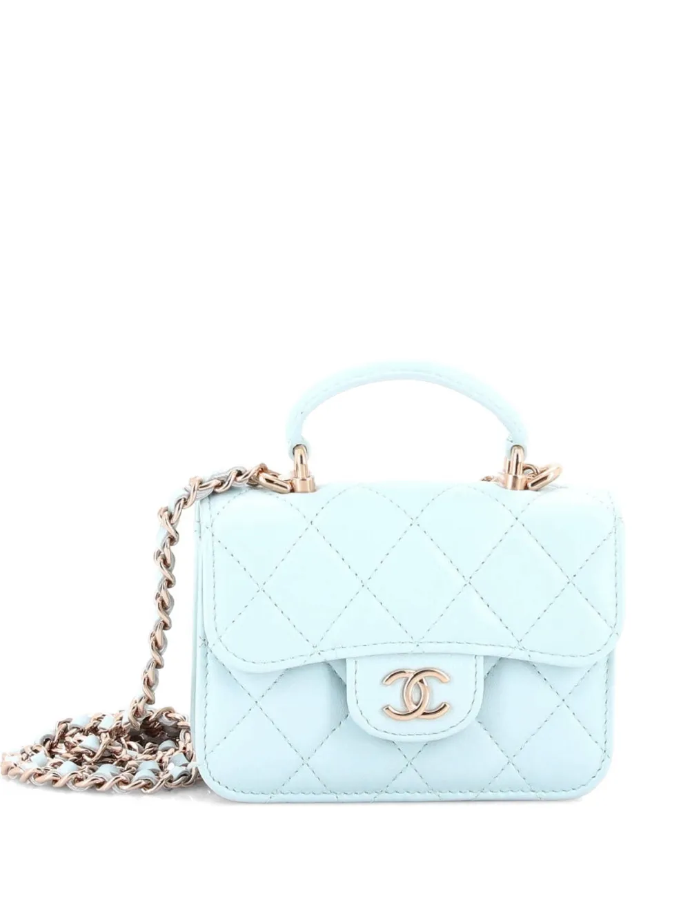 CHANEL Pre-Owned Top Handle Flap Münztäschchen mit gesteppter Lammleder-Umhängetasche - Blau