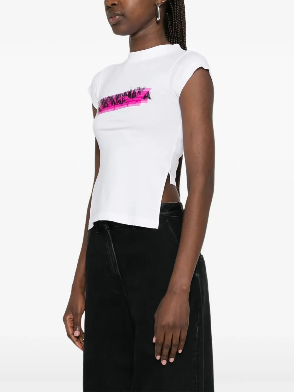 Balenciaga Messy Spray gerafeld T-shirt met logoprint Wit