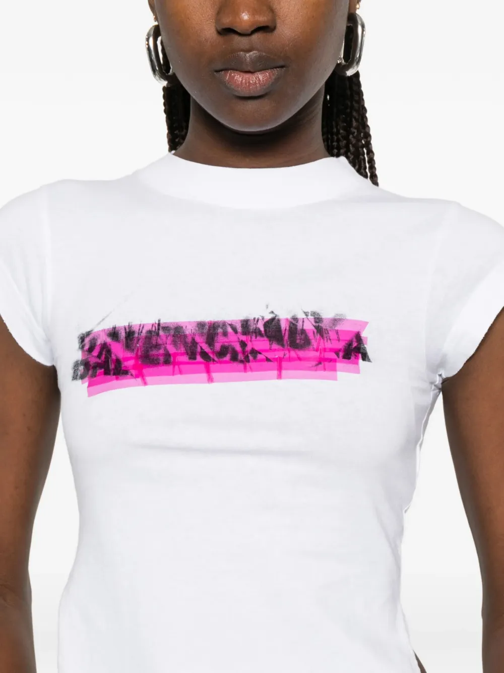 Balenciaga Messy Spray gerafeld T-shirt met logoprint Wit