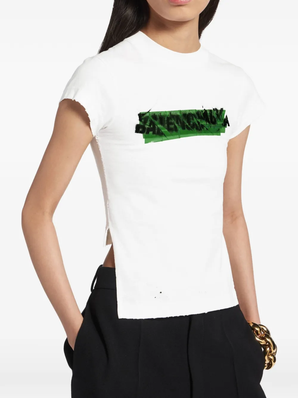Balenciaga Messy Spray gerafeld T-shirt met logoprint Wit