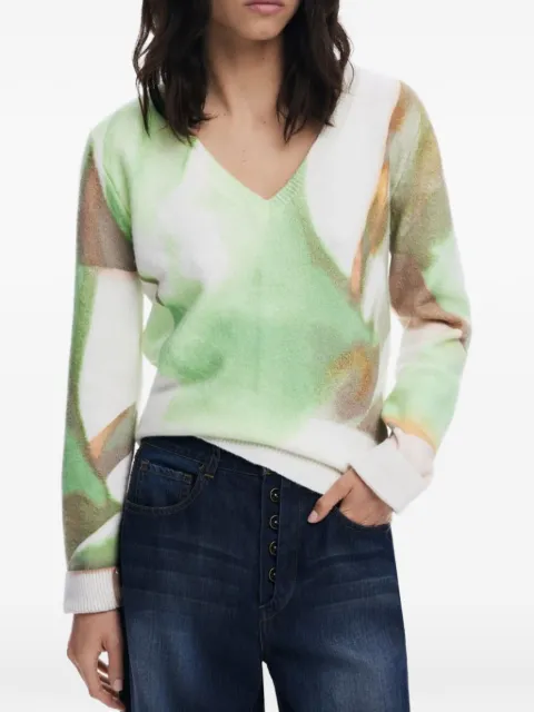 Desigual abstract-print V-neck sweater