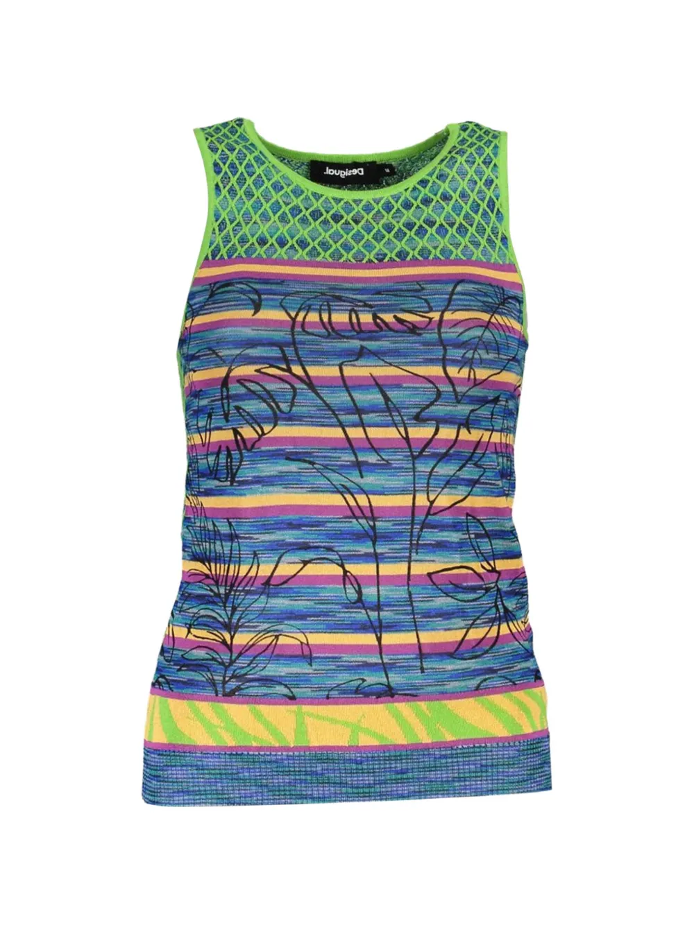 Desigual floral-print striped tank top - Blu