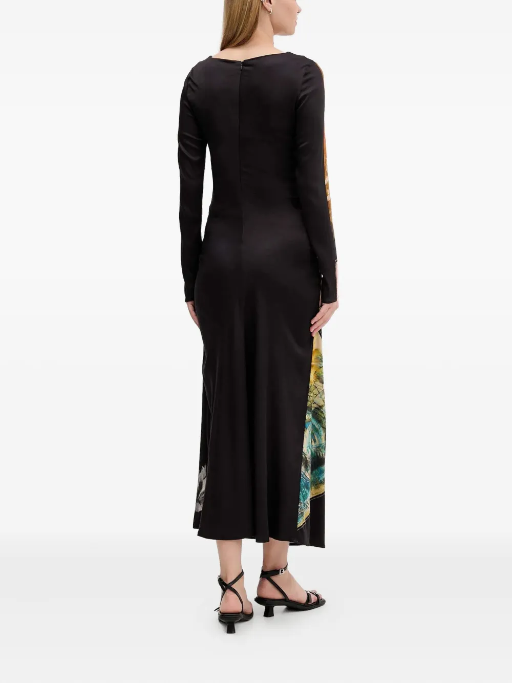 Desigual patchwork-print ruched midi dress Zwart