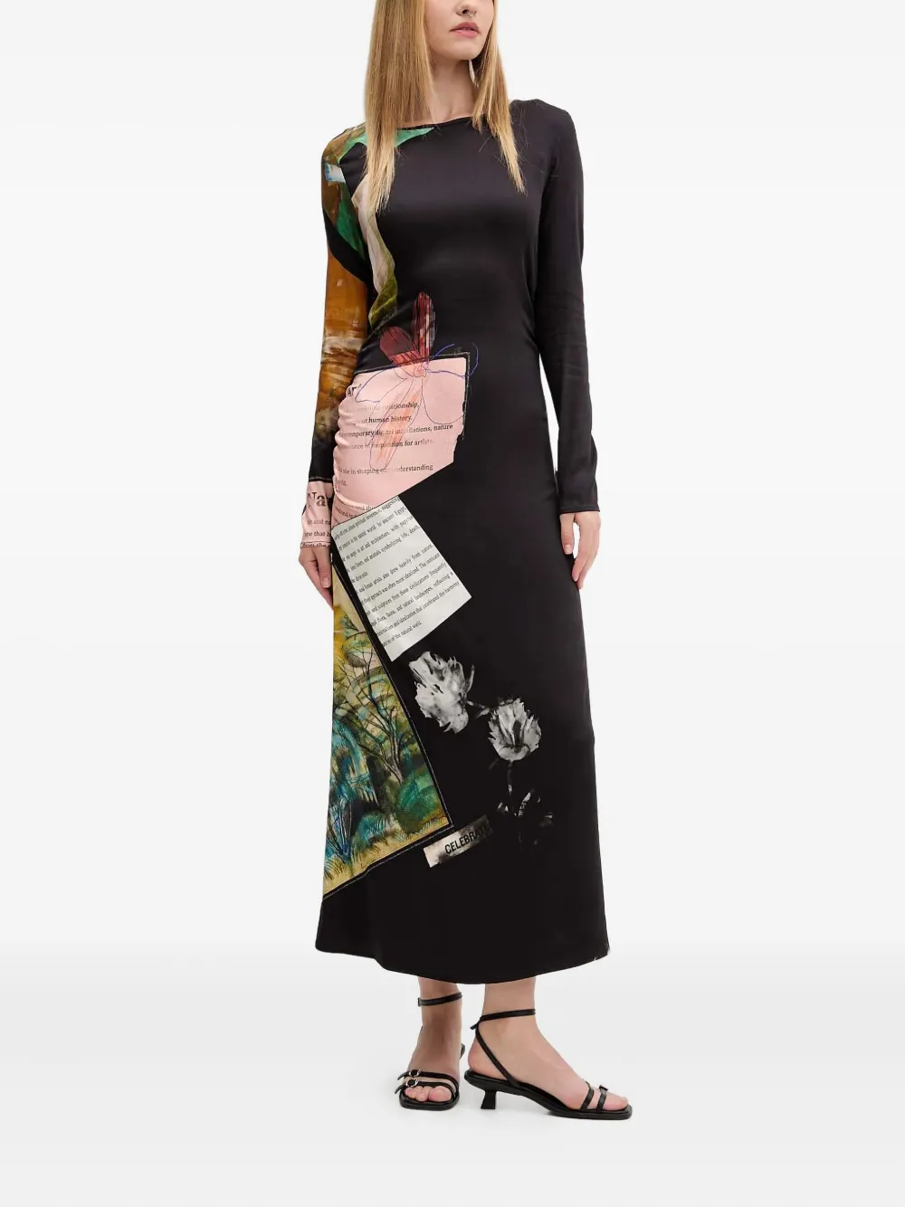 Desigual patchwork-print ruched midi dress - Nero