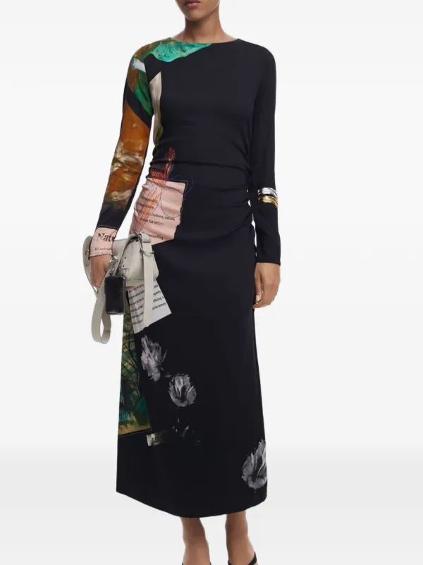 Desigual patchwork-print Ruched Midi Dress | Black