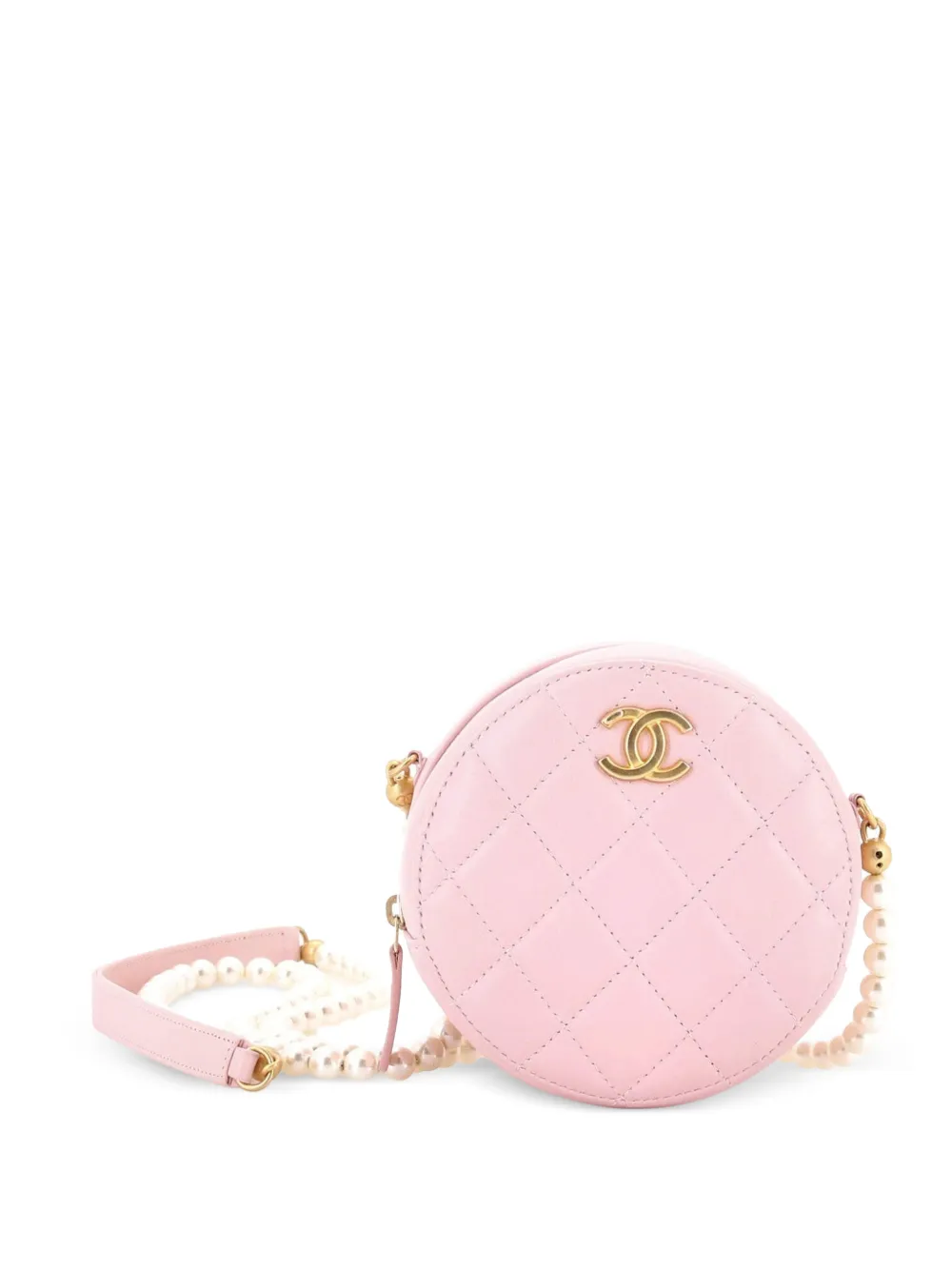 CHANEL Pre-Owned About Pearls Round with Chain Quilted Lambskin Mini clutch bag - Rosa
