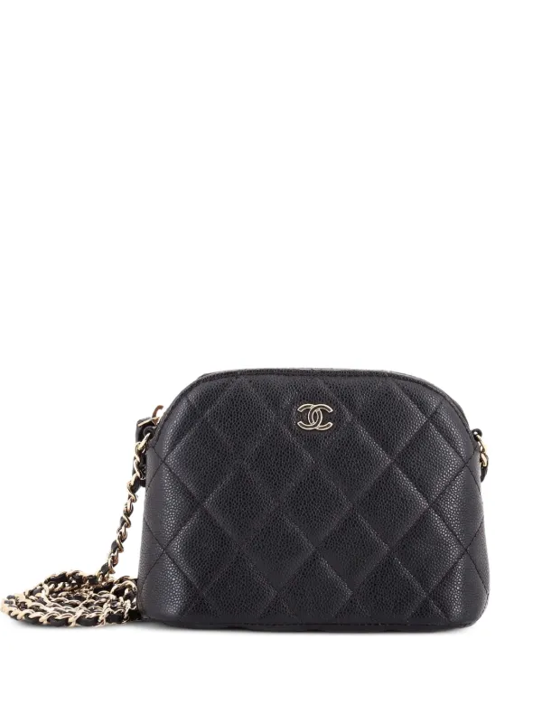 Chanel Pre-owned CC Dome Zip Clutch with Chain Quilted Caviar Mini Crossbody Bag in Black