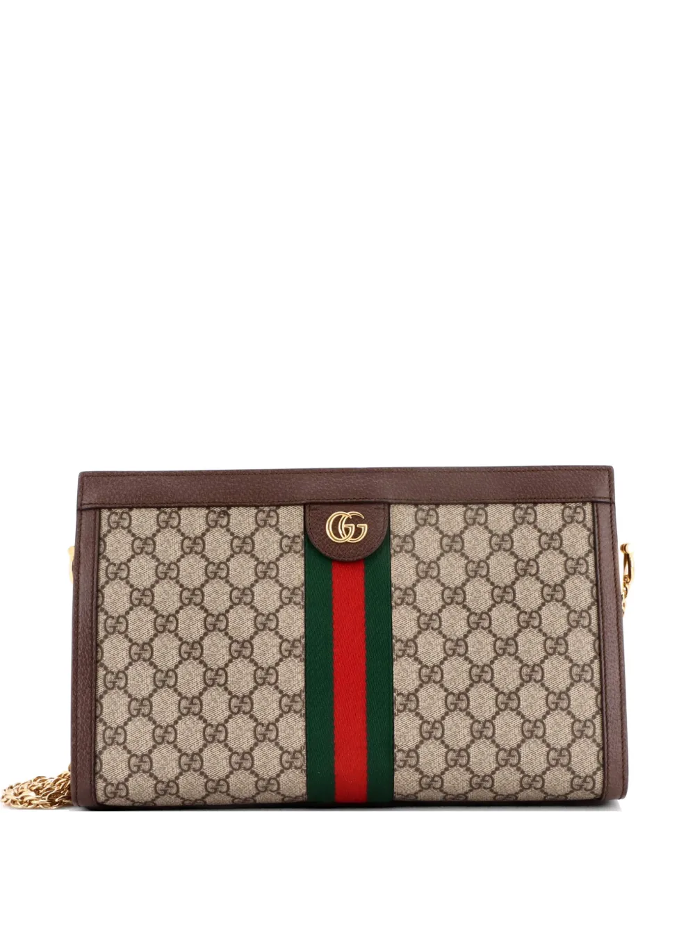 Gucci Pre-Owned Borsa a spalla Ophidia media in tela cerata GG con catena - Marrone