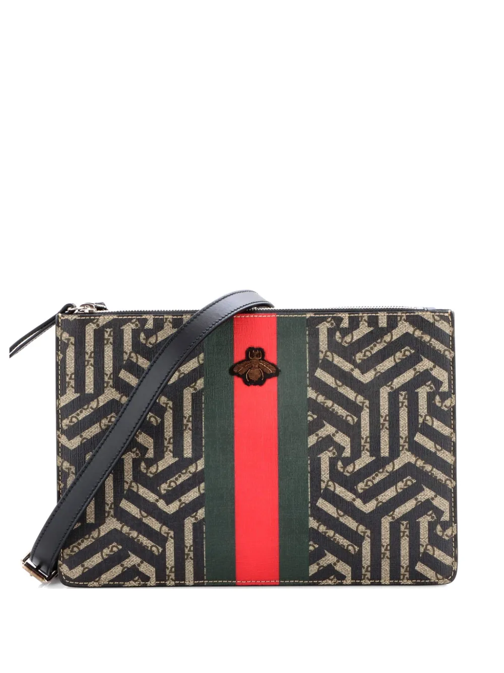 Gucci Pre-Owned Bee Web Zip Messenger Bag Caleido GG Coated Canvas Small crossbody bag - Marrone