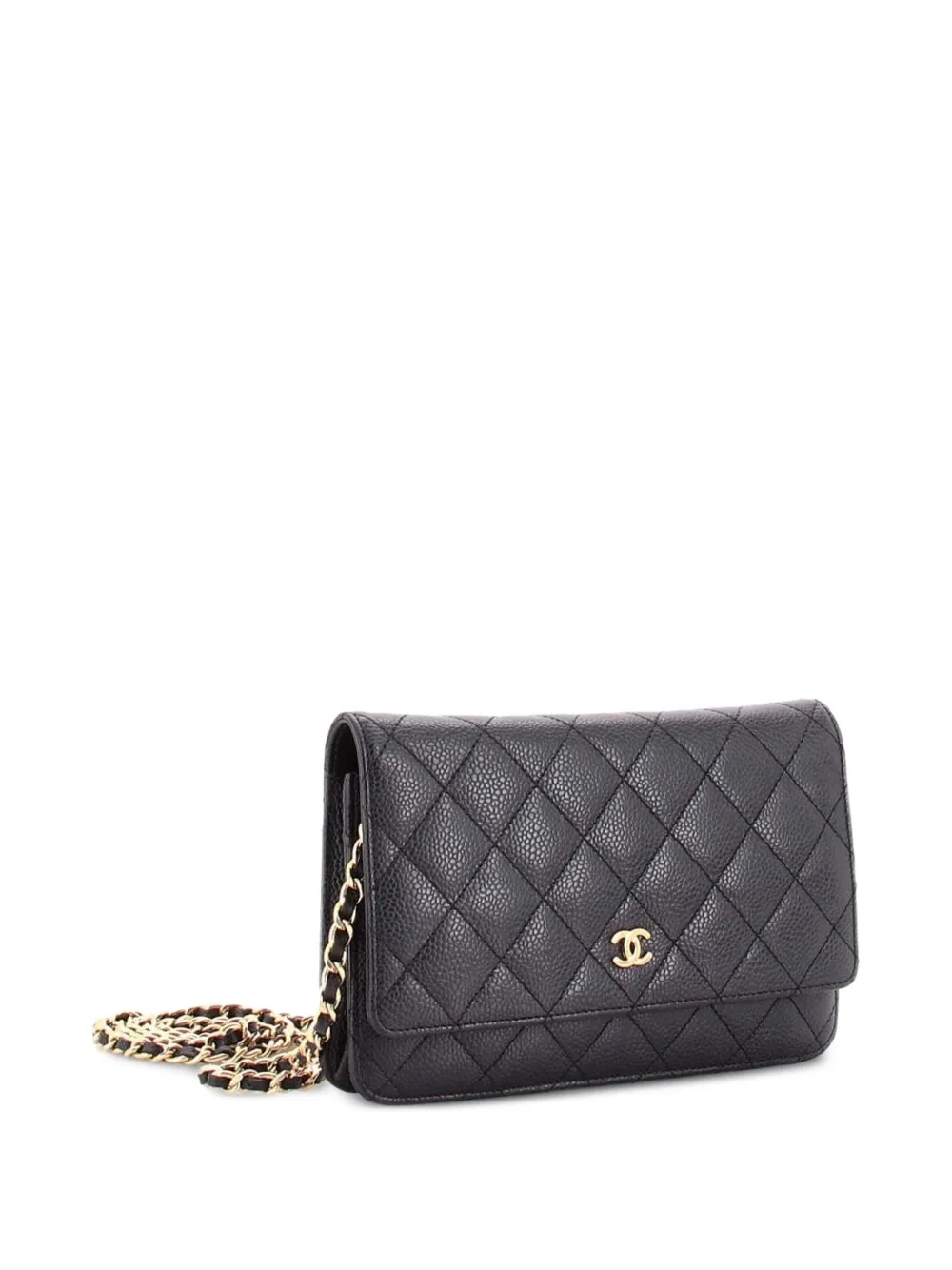 Chanel Pre-owned Wallet on Chain Quilted Caviar Crossbody Bag in Black, view 3