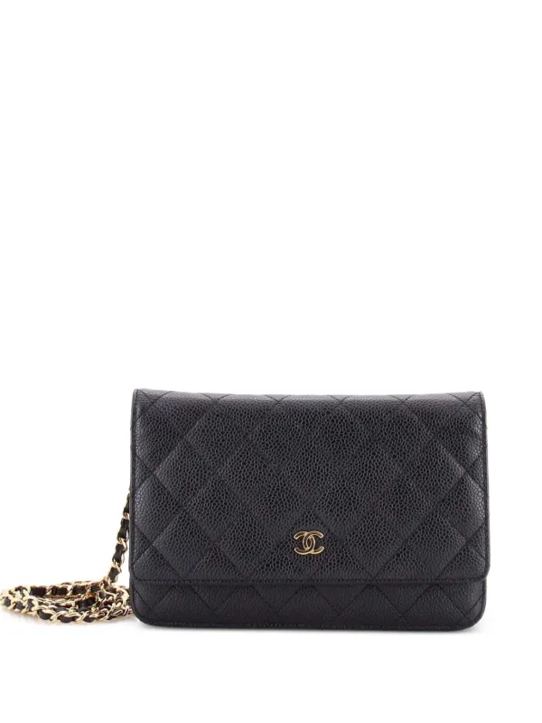 Chanel Pre-owned Wallet on Chain Quilted Caviar Crossbody Bag in Black