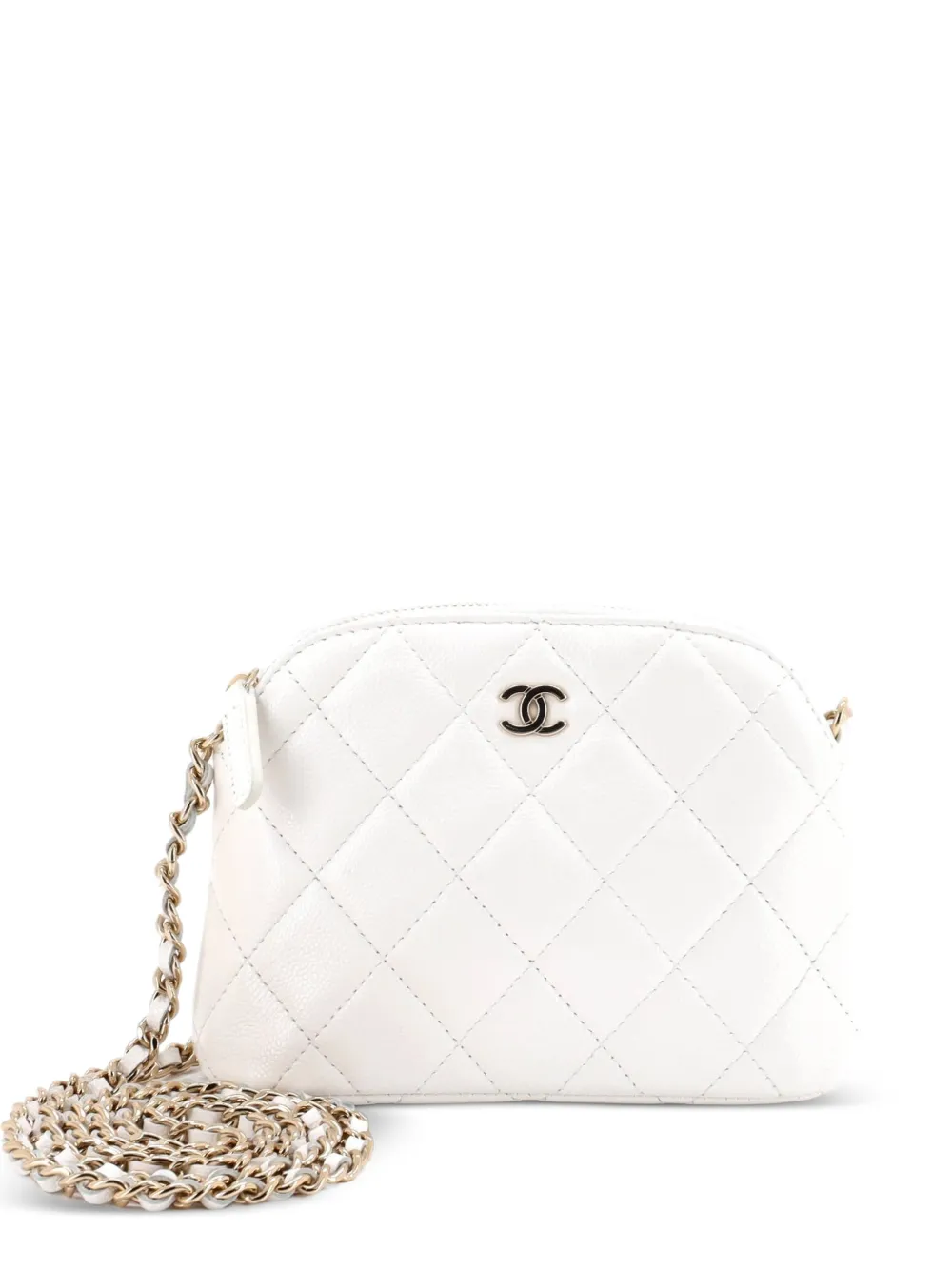 CHANEL Pre-Owned CC Dome Zip Clutch with Chain Quilted Caviar Mini crossbody bag - Bianco