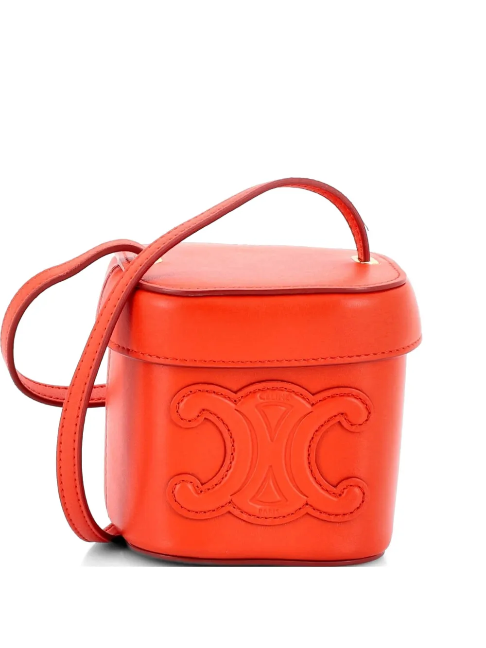 Pre-owned Celine Cuir Triomphe Box Bag Leather Small Bucket Bag In Red