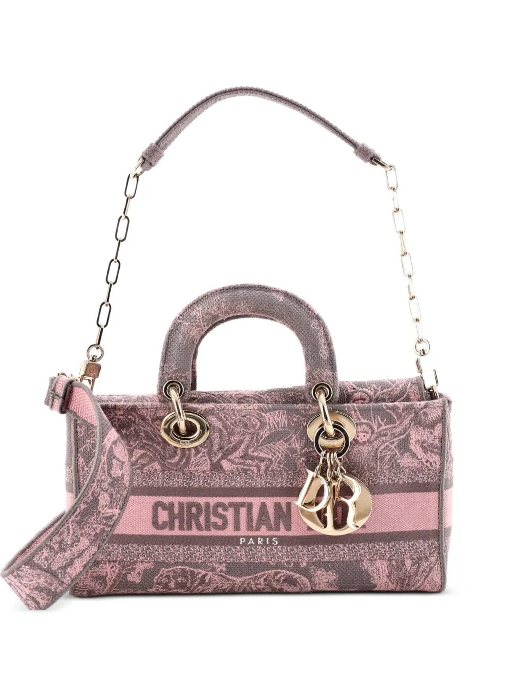 Christian Dior Pre-Owned Borsa a tracolla Lady D-Lite media in tela con ricamo - Grigio