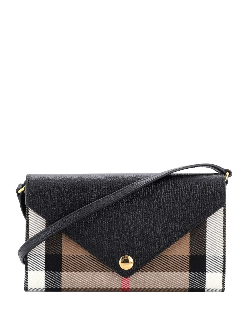 Pre-owned Burberry Hannah Envelope Wallet On Strap Leather And House Check Canvas Crossbody Bag In Black