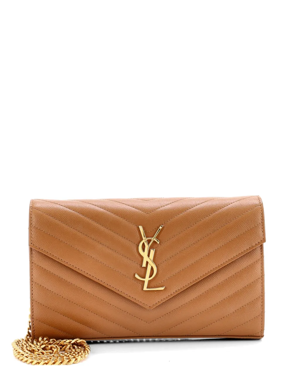 Saint Laurent Pre-Owned Classic Monogram Wallet on Chain Matelasse Chevron Leather Medium crossbody bag - Marrone