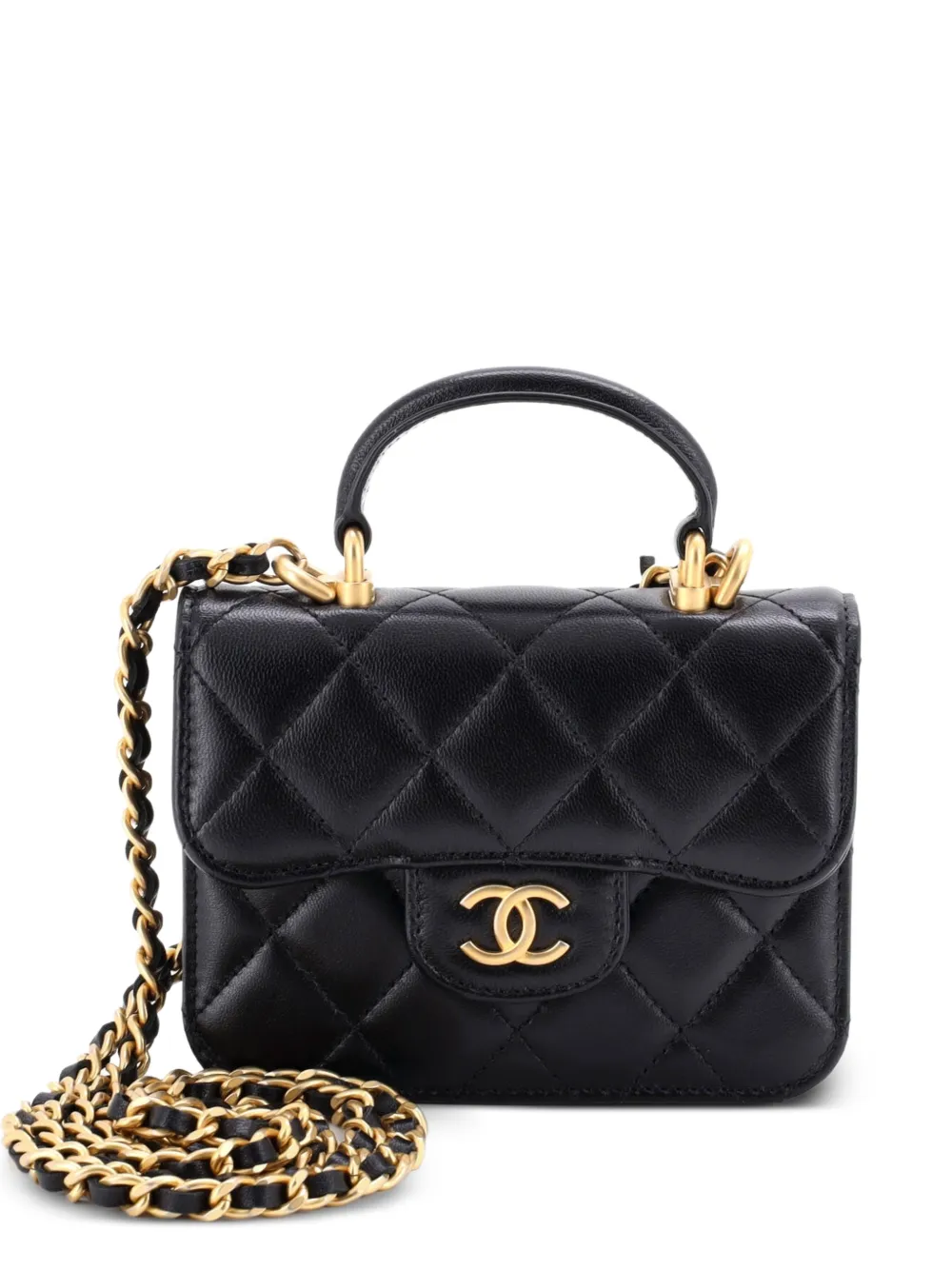 CHANEL Pre-Owned Portamonete con manico in pelle di agnello Caviar trapuntata - Nero