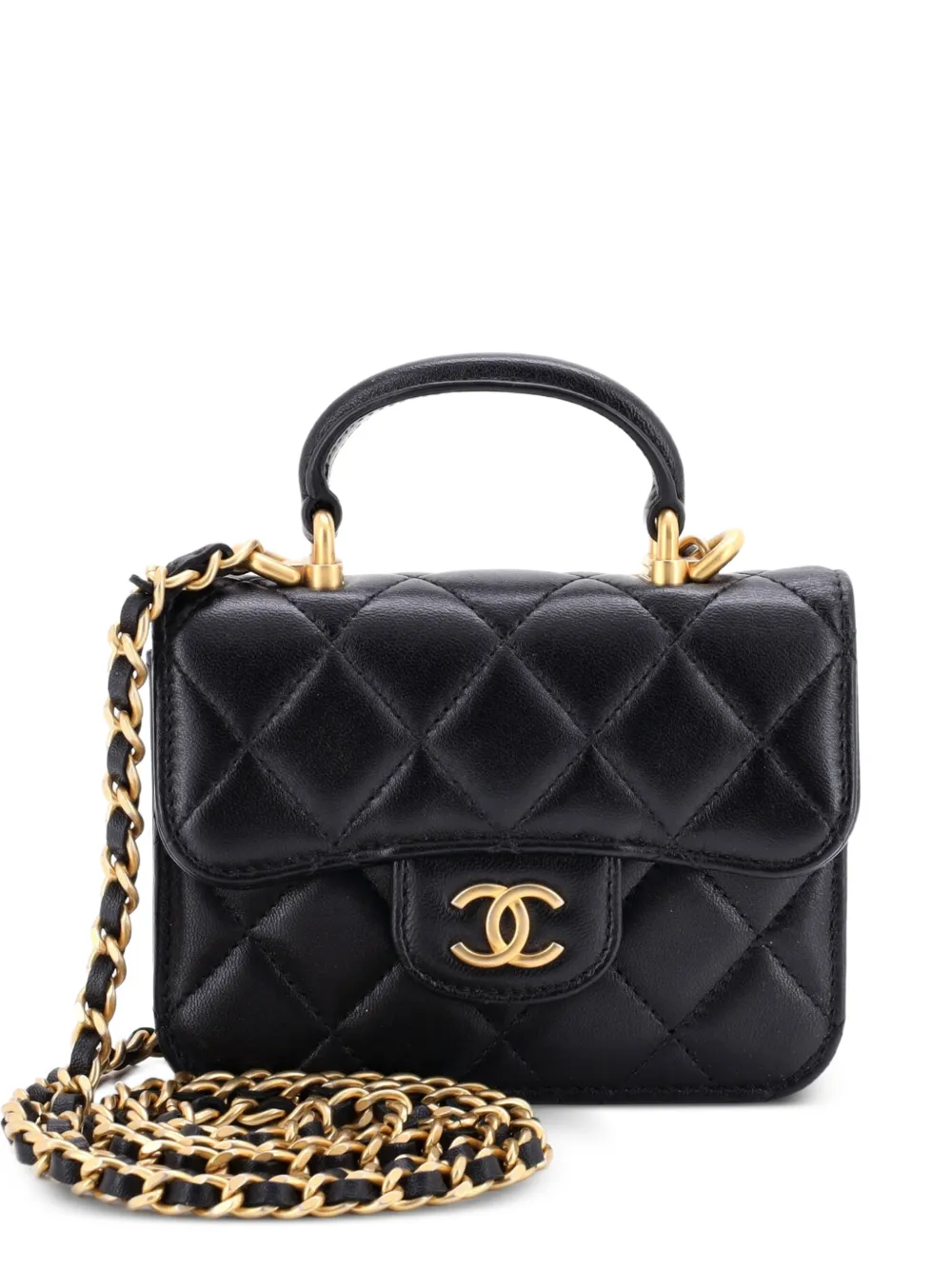 CHANEL Pre-Owned Top Handle Flap Coin Purse with Chain Quilted Lambskin crossbody bag - Nero