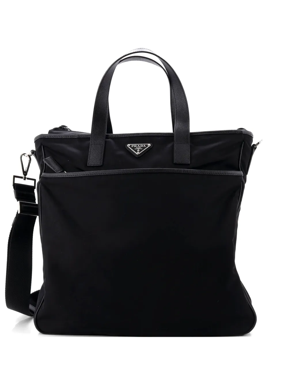 Prada Pre-Owned Convertible Front Pocket Briefcase Tessuto with Saffiano Leather Medium tote bag - Nero
