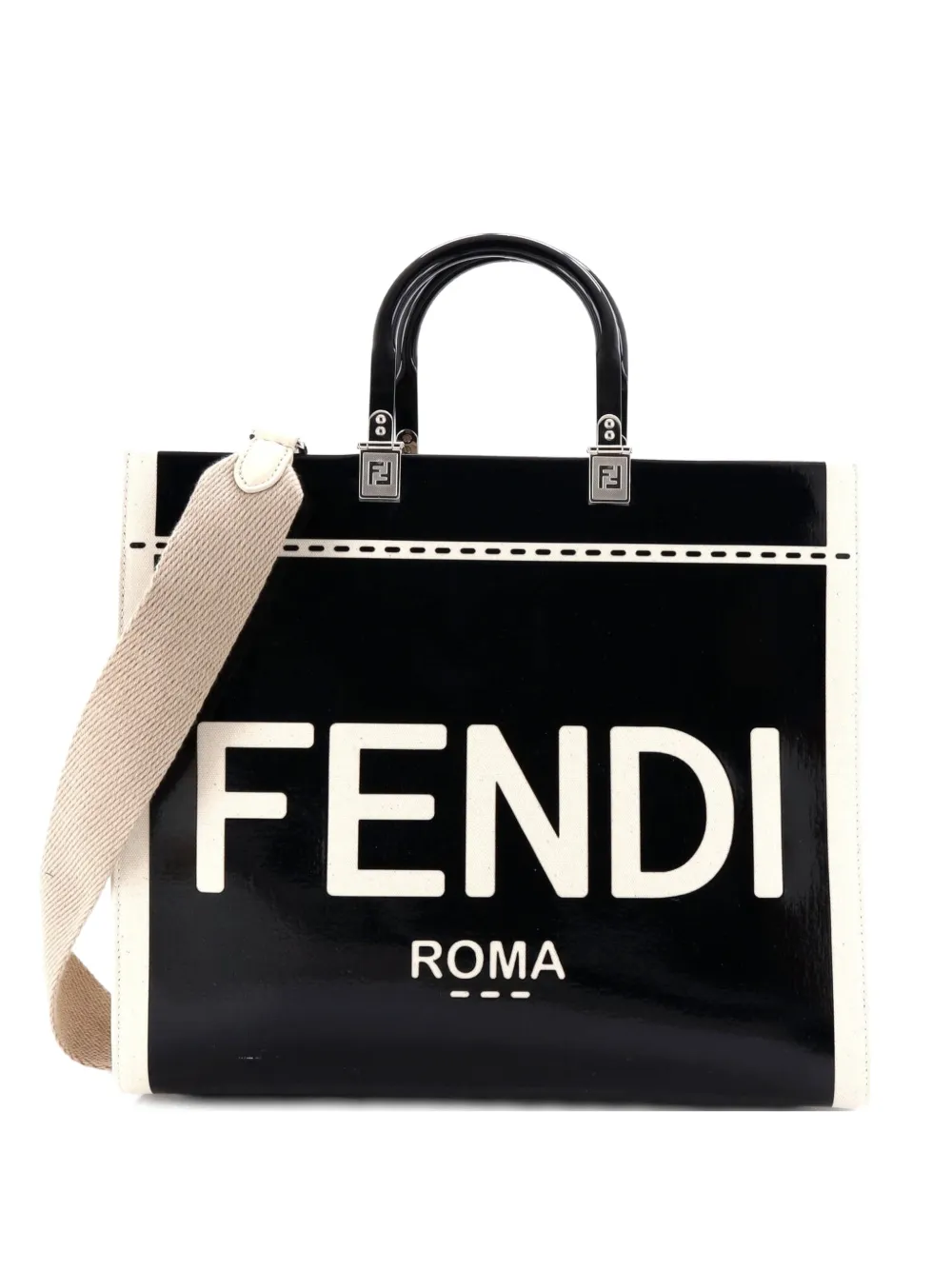 Fendi Pre-Owned Sunshine Shopper Patent with Canvas Medium tote bag - Nero