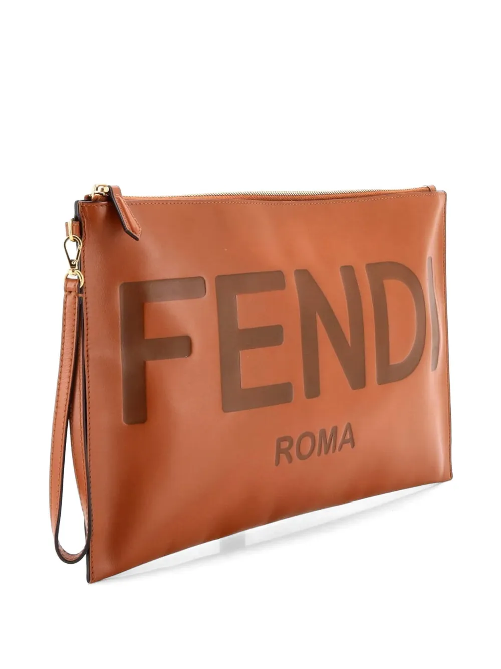  Fendi Pre-owned Bolso De Mano Grande De Piel En Relieve Con Logo Y Tira De Muñeca - Marrón 