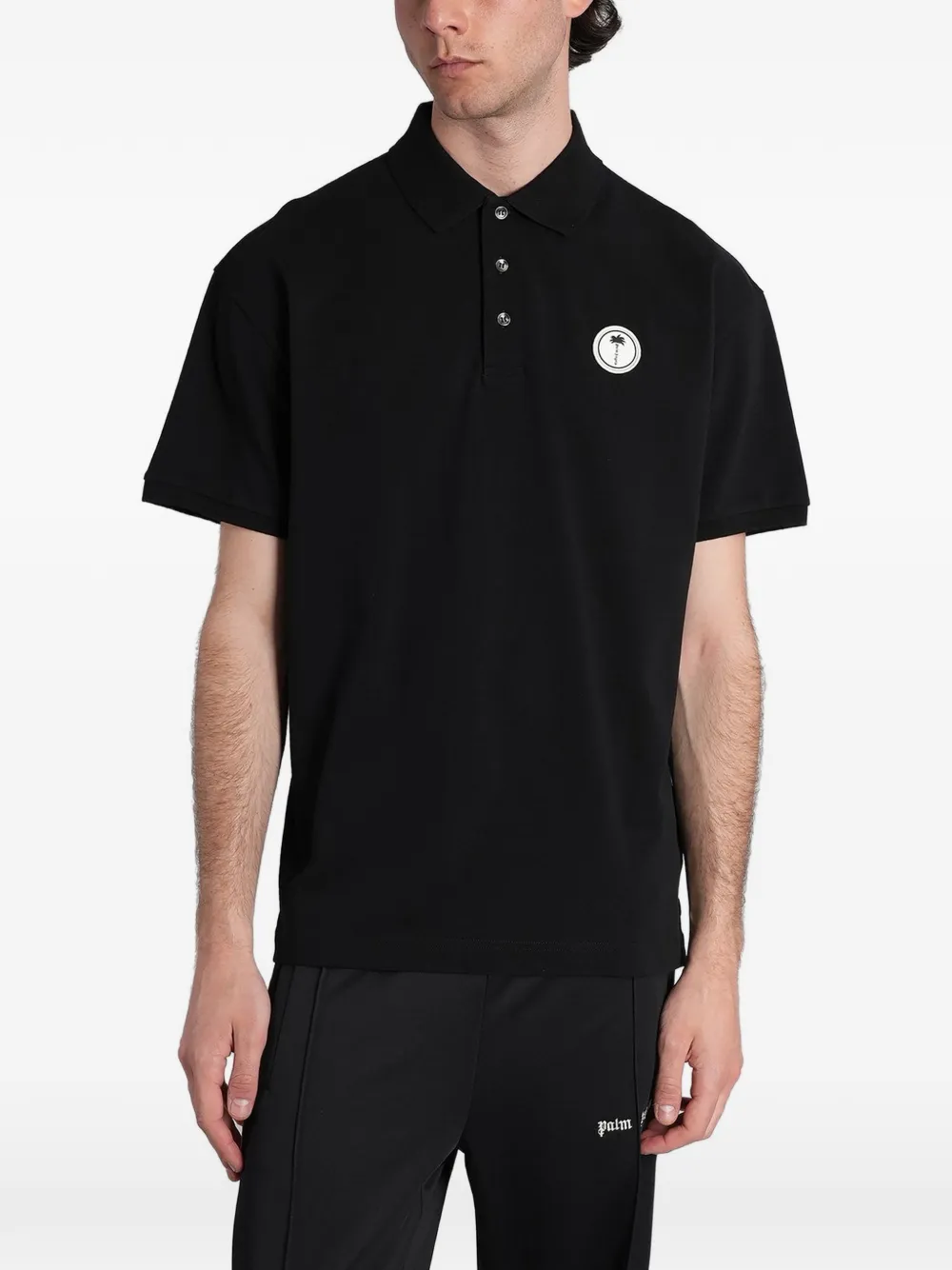 Palm Angels logo-patch polo shirt - Nero