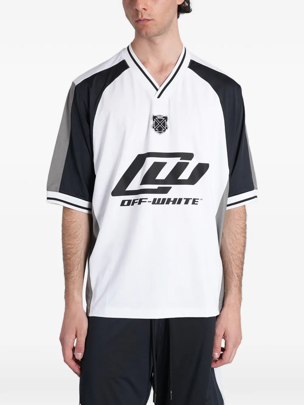 Off-White logo-print V-neck T-shirt - Bianco