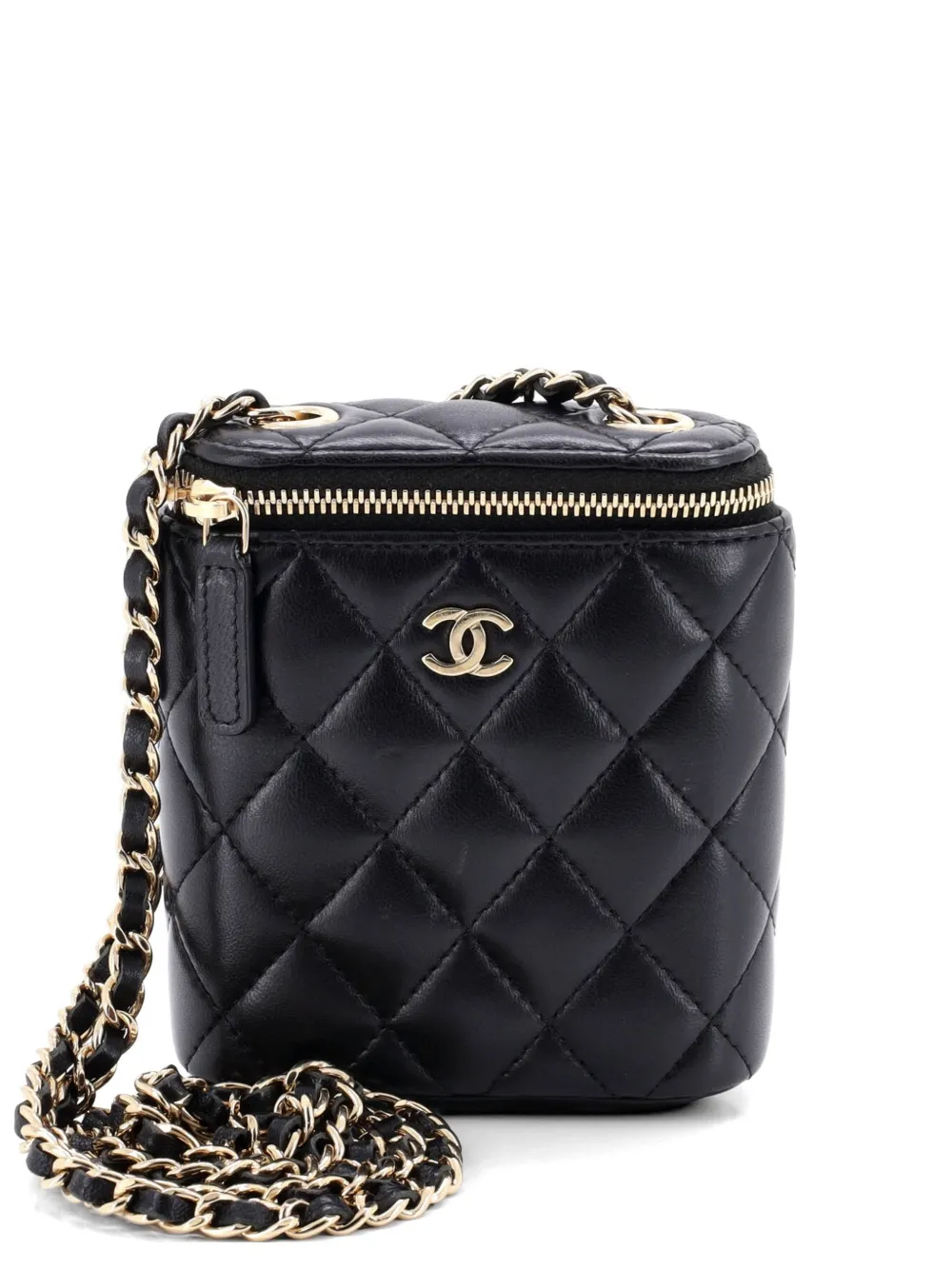 CHANEL Pre-Owned Clutch Vertical Classic Vanity Case piccola in pelle di agnello trapuntata con catena - Nero