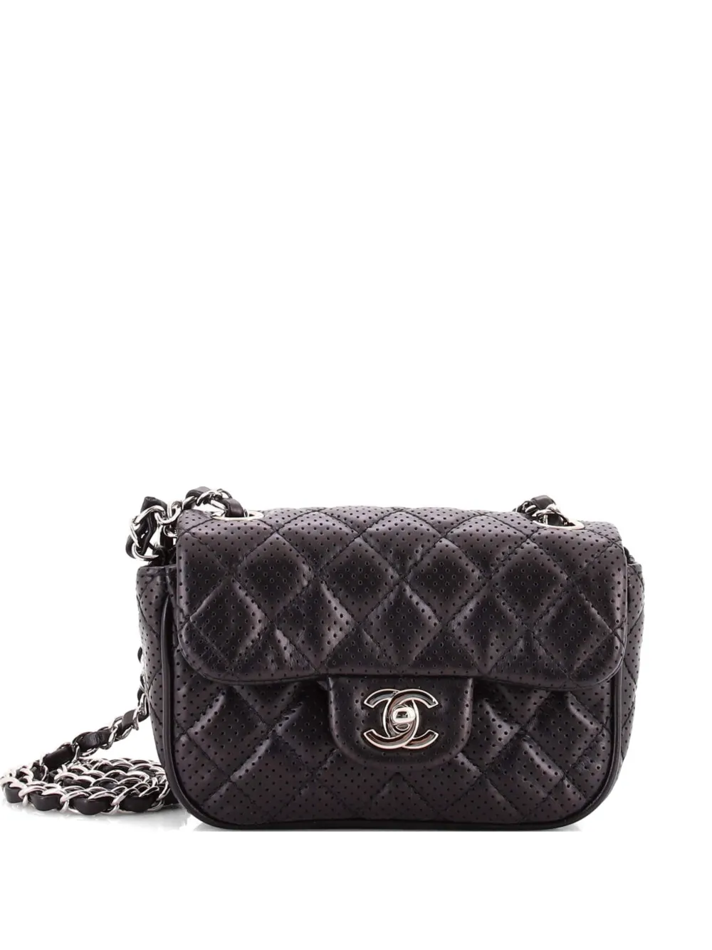 CHANEL Pre-Owned Punch Flap Bag Quilted Perforated Leather Small crossbody bag - Nero